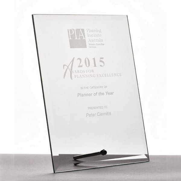 Glass Rectangle Trophy with Metal Stand