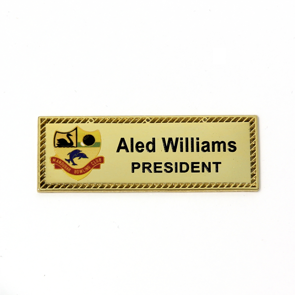 Name Badges | Printed Metal Bar With Border and Logo – A48 3L